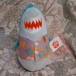 American Greetings Blue Shark Stuffed Animal with Orange Accents